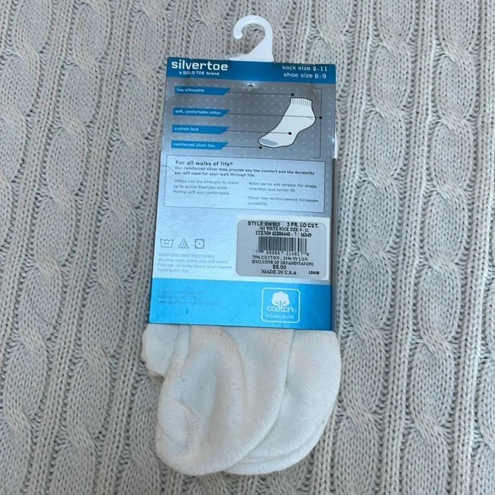 NWT Women’s Silvertoe 3 pack ankle socks cotton White footies low silhouette